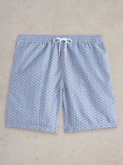 White Stuff Blue Geo Print Volley Swim Shorts