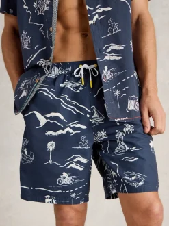 White Stuff Blue Map Print Volley Swim Shorts
