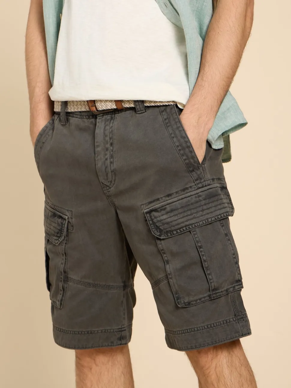 White Stuff Grey 100% Cotton Halsall Cargo Shorts