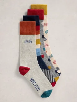 White Stuff Grey Bike Pattern Ankle Socks 4 Pack