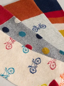 White Stuff Grey Bike Pattern Ankle Socks 4 Pack