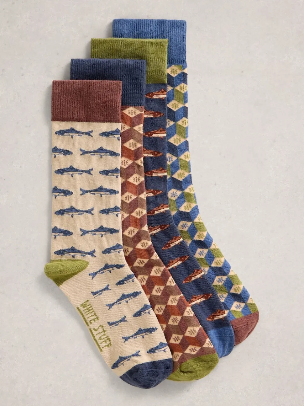 White Stuff Natural Bike Pattern Ankle Socks 4 Pack