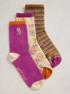 White Stuff Plum Purple Bicycle Geo Socks 3 Pack