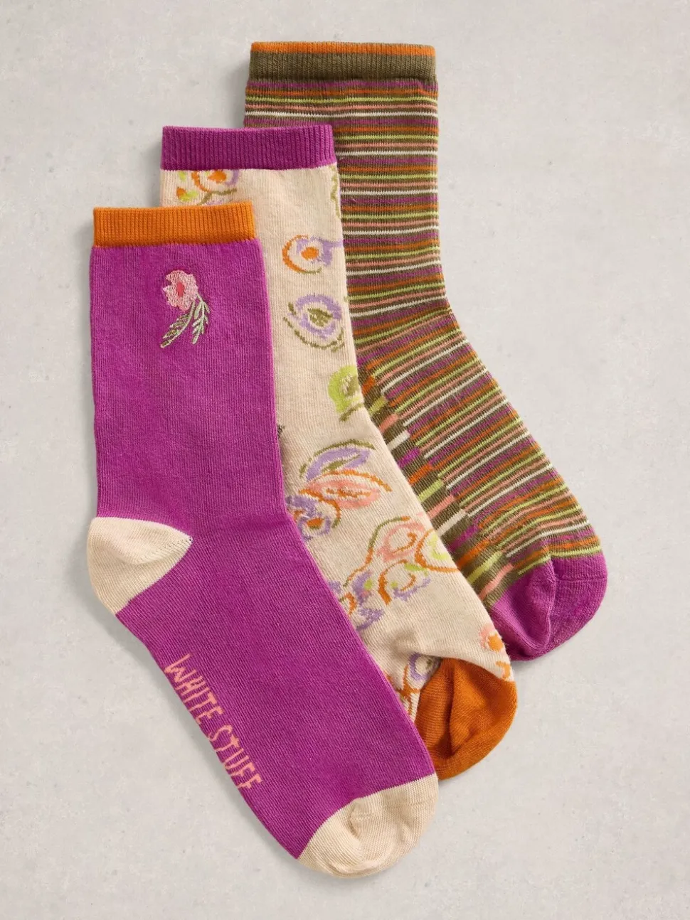 White Stuff Plum Purple Bicycle Geo Socks 3 Pack