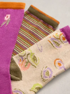 White Stuff Plum Purple Bicycle Geo Socks 3 Pack