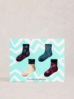 White Stuff Purple Bike Pattern Ankle Socks 4 Pack