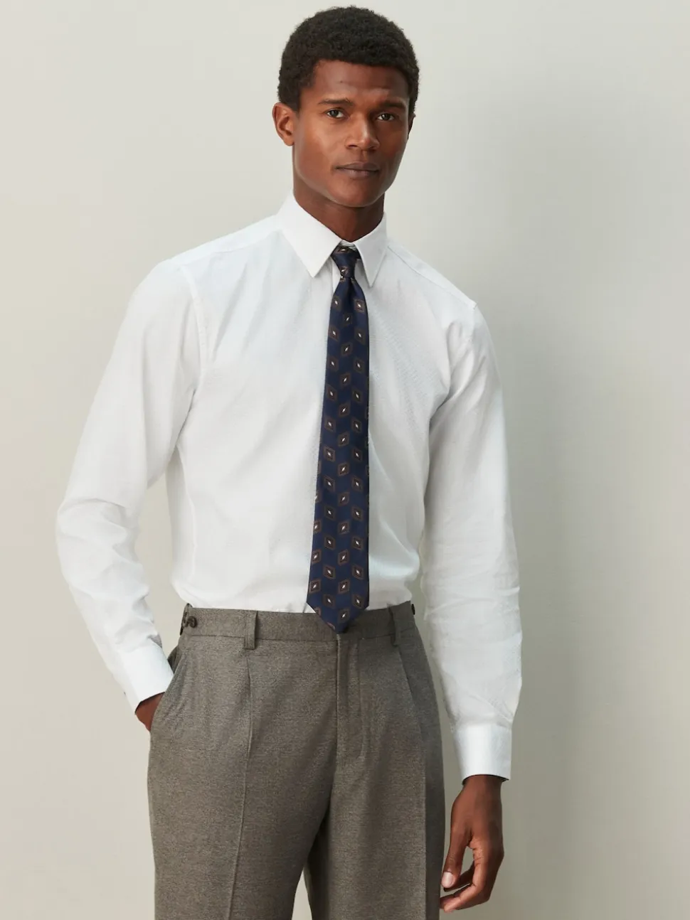 White Texture Smart Cotton Rich Trimmed Textured Shirt