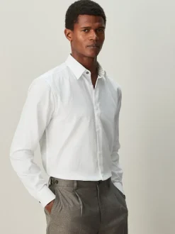 White Texture Smart Cotton Rich Trimmed Textured Shirt