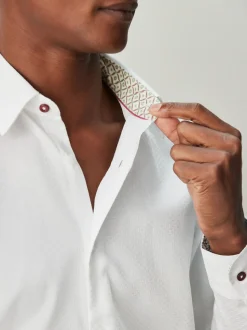White Texture Smart Cotton Rich Trimmed Textured Shirt