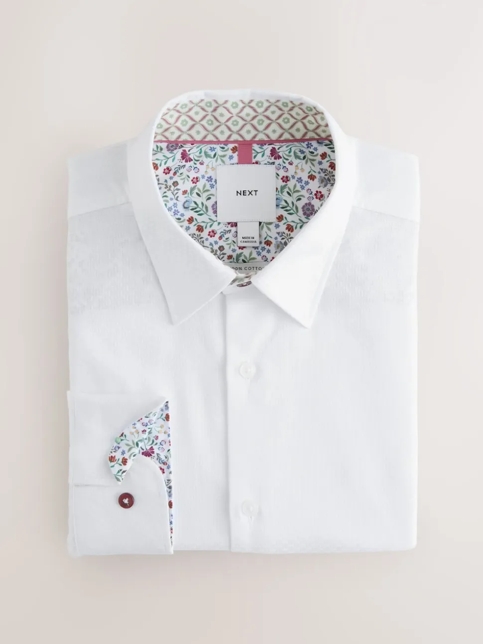 White Texture Smart Cotton Rich Trimmed Textured Shirt