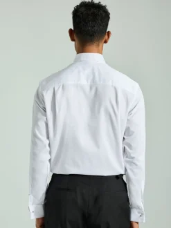White Textured/Black Bow Tie Regular Fit Regular Fit Double Cuff Shirt And Bow Tie Pack