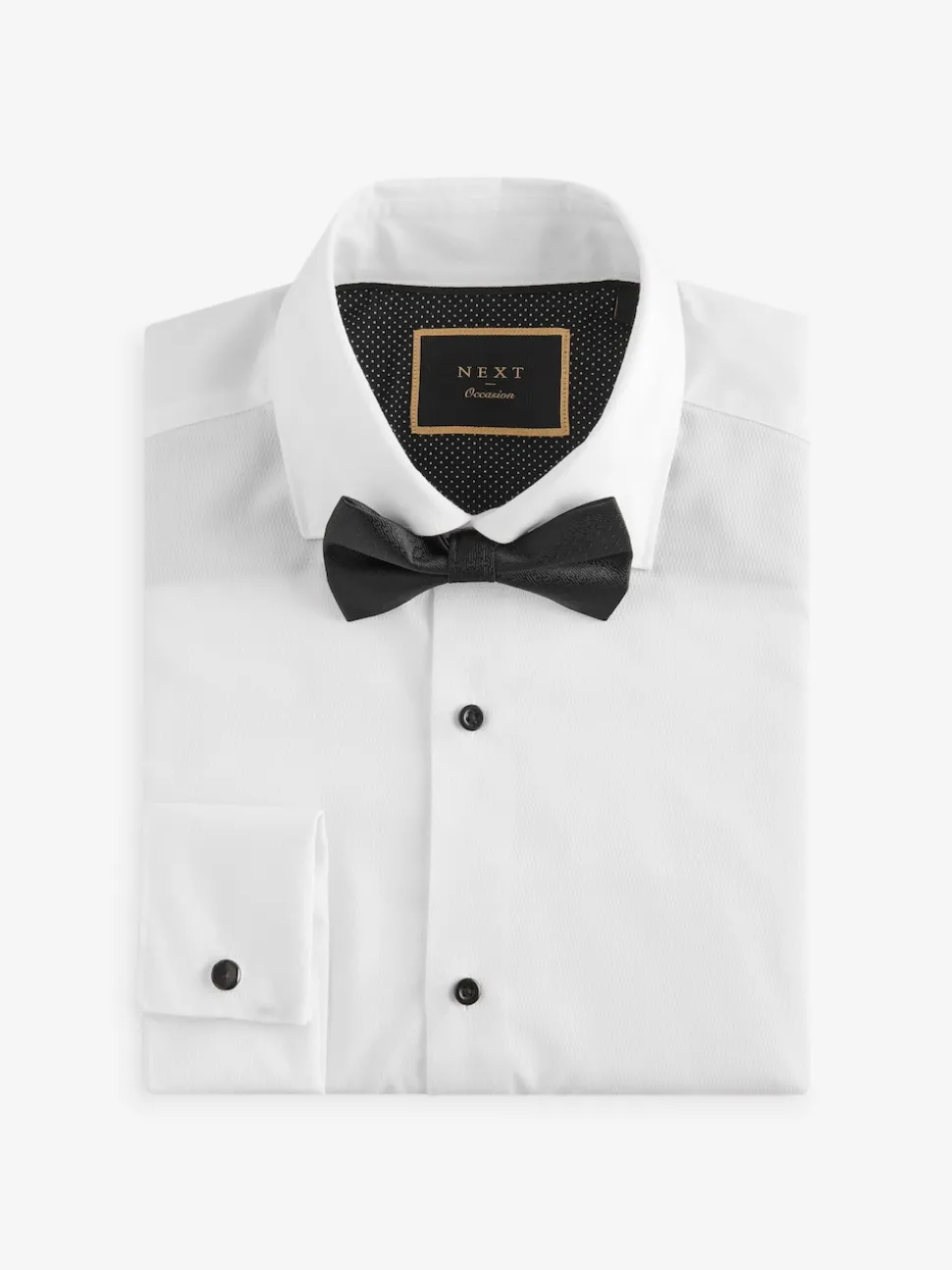 White Textured/Black Bow Tie Regular Fit Regular Fit Double Cuff Shirt And Bow Tie Pack