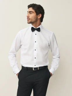White Textured/Black Bow Tie Slim Fit Regular Fit Double Cuff Shirt And Bow Tie Pack
