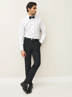 White Textured/Black Bow Tie Slim Fit Regular Fit Double Cuff Shirt And Bow Tie Pack