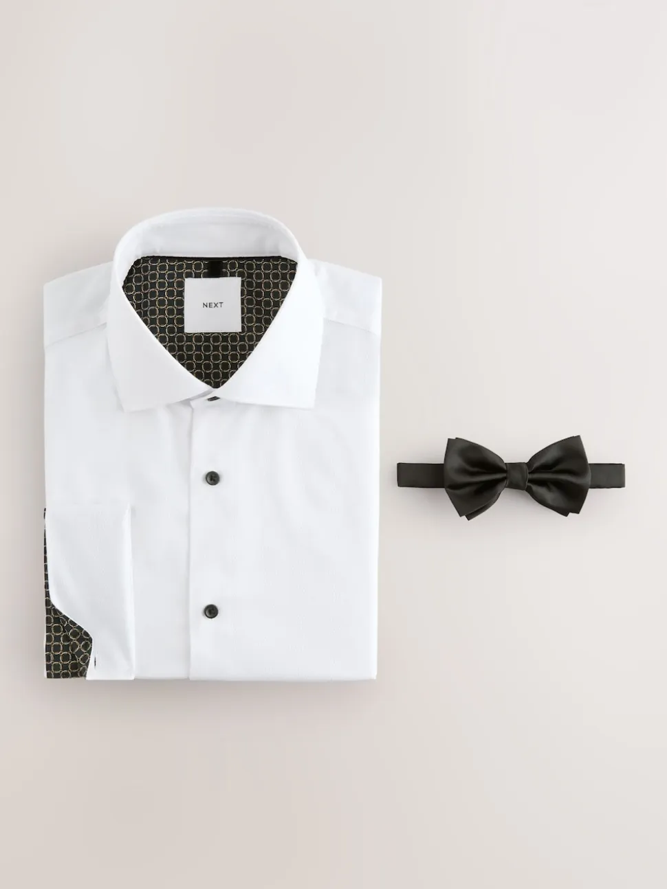 White Textured/Black Bow Tie Slim Fit Regular Fit Double Cuff Shirt And Bow Tie Pack