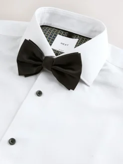 White Textured/Black Bow Tie Slim Fit Regular Fit Double Cuff Shirt And Bow Tie Pack