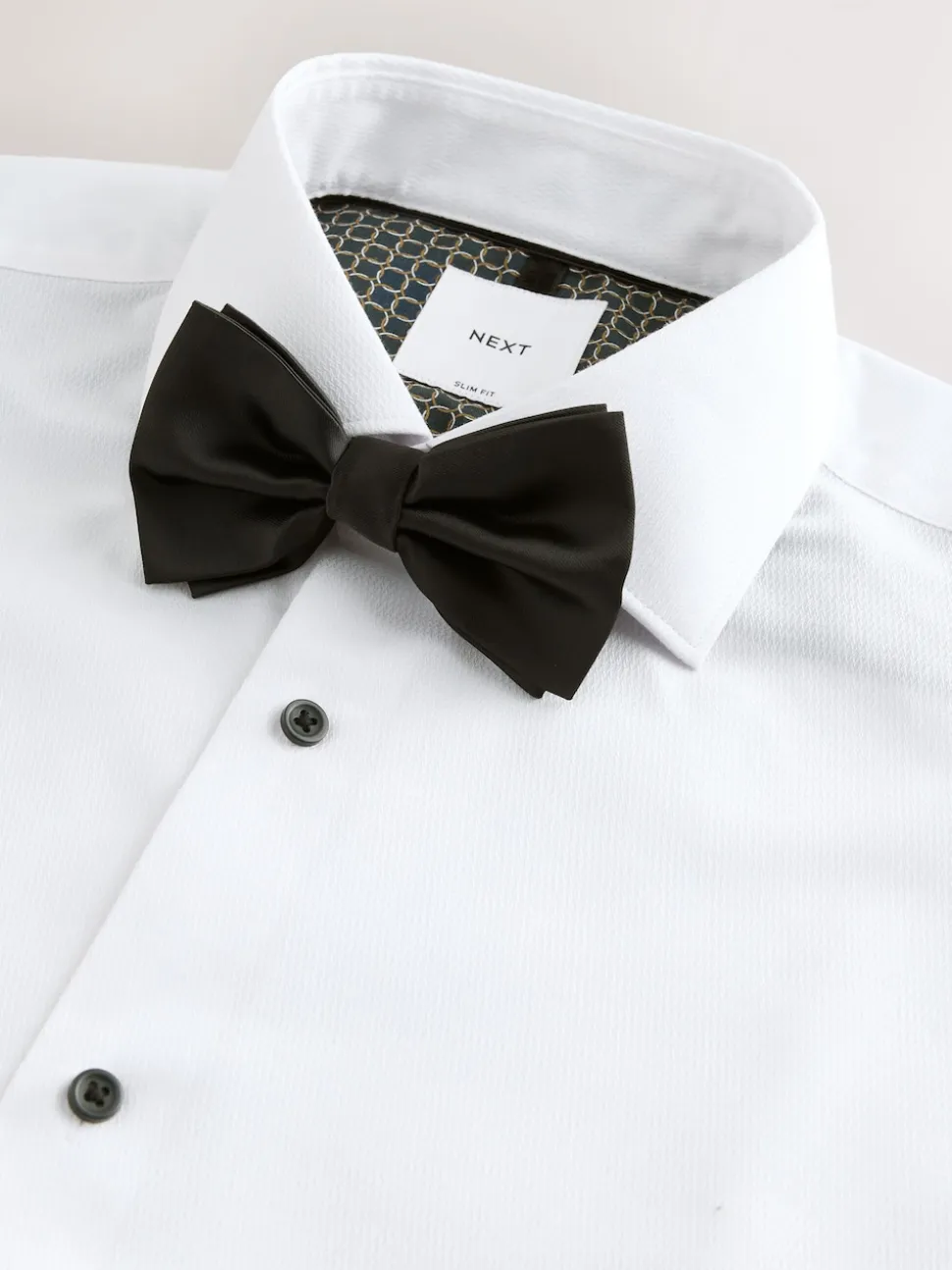 White Textured/Black Bow Tie Slim Fit Regular Fit Double Cuff Shirt And Bow Tie Pack