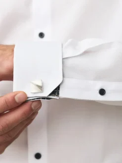 White Textured/Black Bow Tie Slim Fit Regular Fit Double Cuff Shirt And Bow Tie Pack