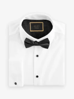 White Textured/Black Bow Tie Slim Fit Single Cuff Shirt And Bow Tie Pack