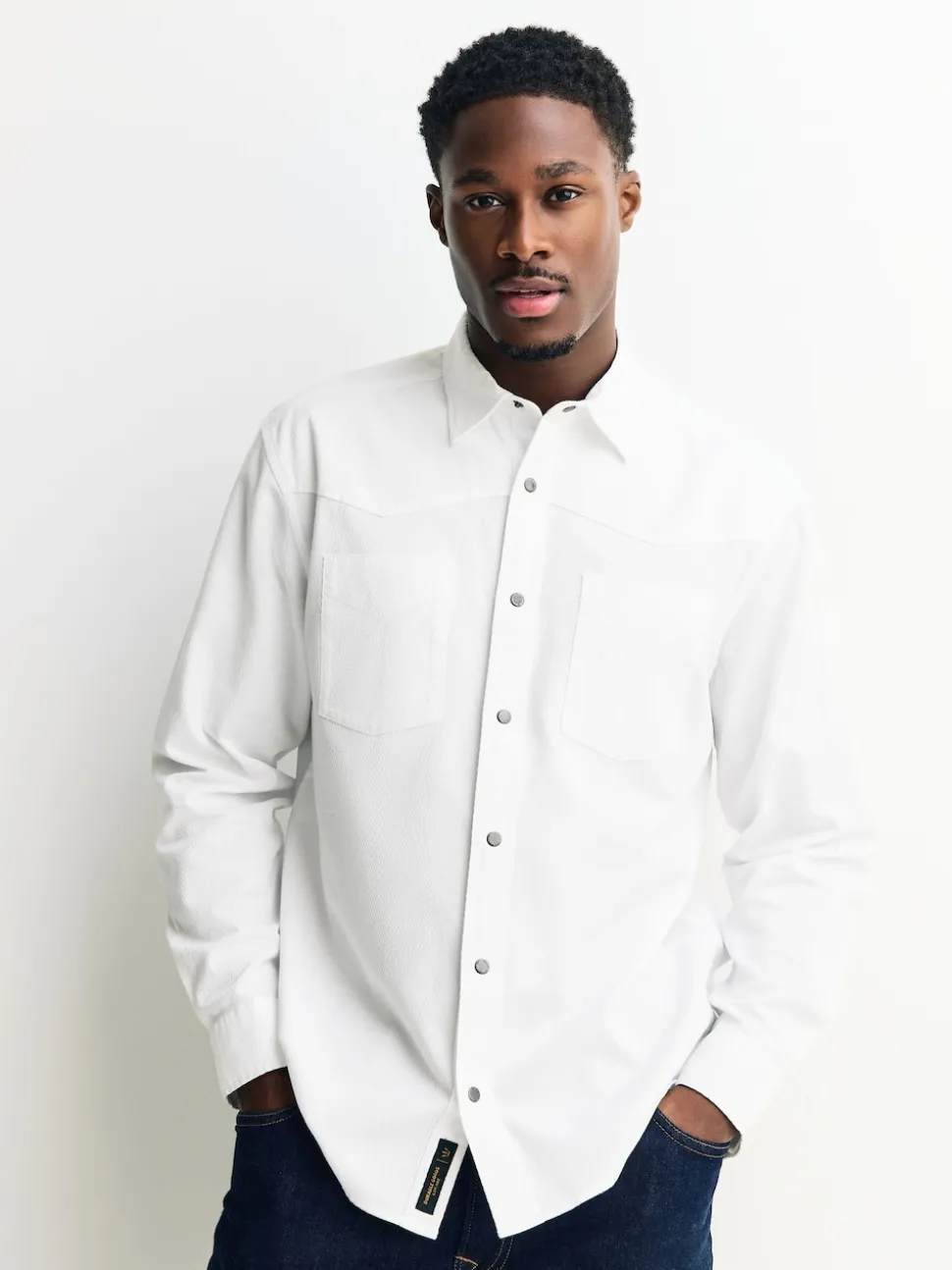 White Twin Pocket Western Style Long Sleeve Shirt