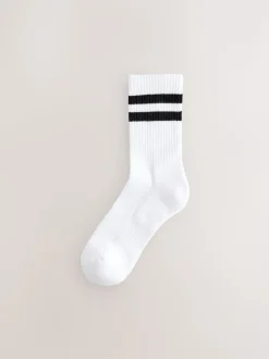 White With Black Stripe Sports Socks 4 Pack