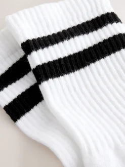 White With Black Stripe Sports Socks 4 Pack
