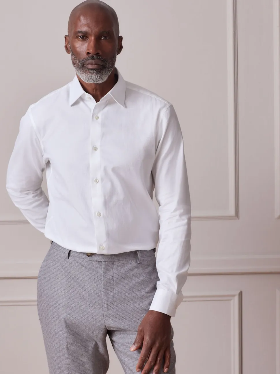 White With Trim Slim Fit Signature Textured Long Sleeve Shirt