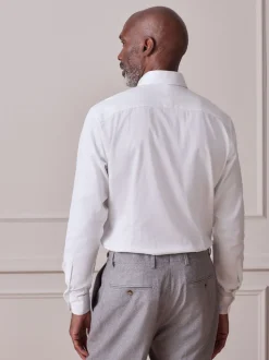 White With Trim Slim Fit Signature Textured Long Sleeve Shirt