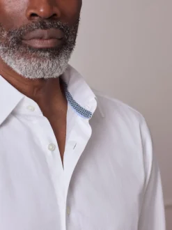 White With Trim Slim Fit Signature Textured Long Sleeve Shirt