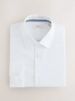 White With Trim Slim Fit Signature Textured Long Sleeve Shirt