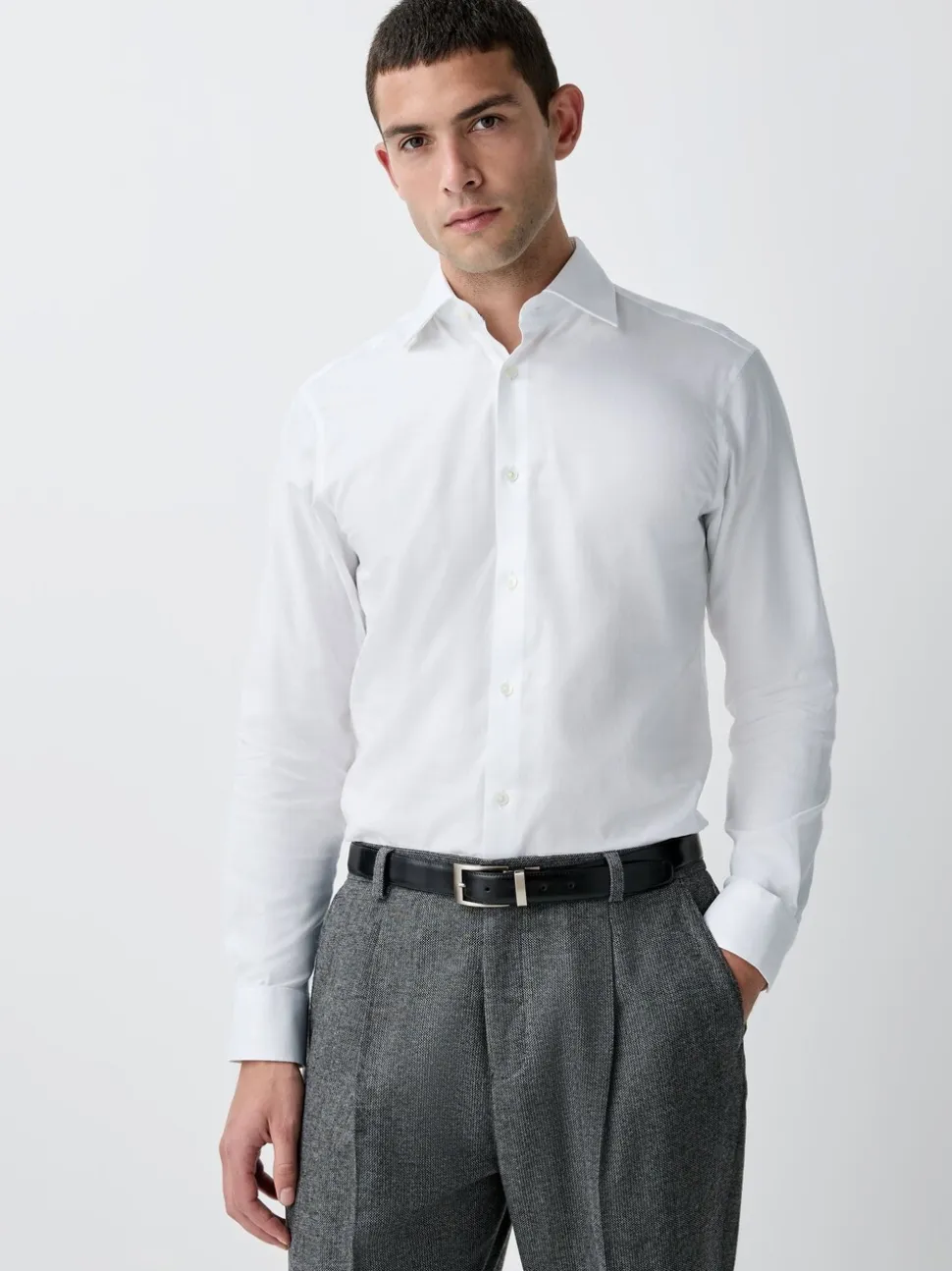 White With Trim Slim Fit Signature Textured Smart Shirt