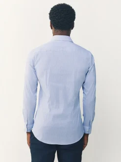 White/Blue Fine Stripe Muscle Fit Motionflex Textured Shirt