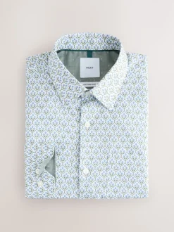 White/Blue Floral Trellis Regular Fit Long Sleeve Print Shirt