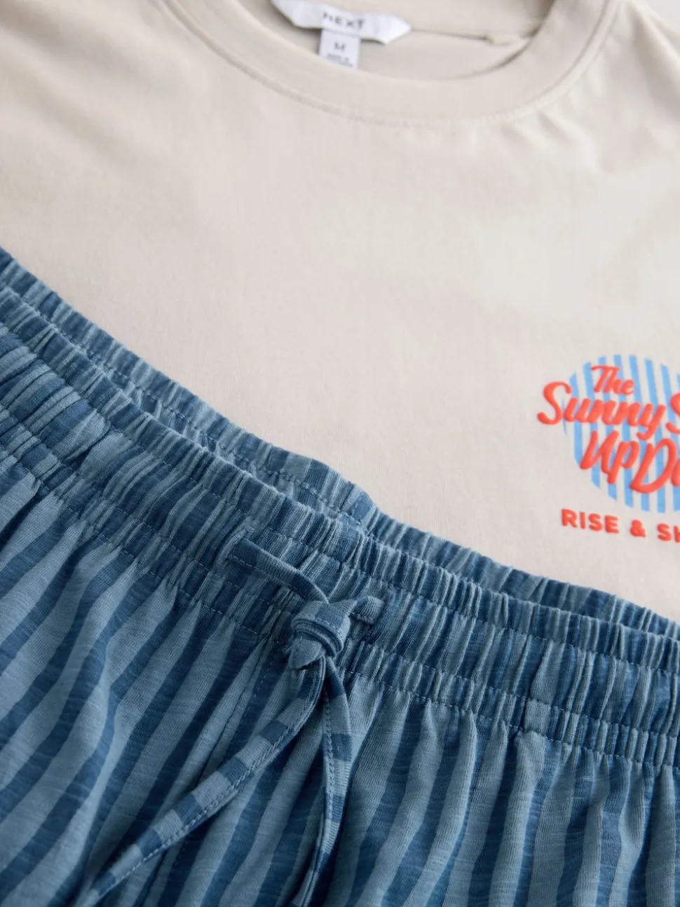 White/Blue Graphic Short Sleeve Jersey Pyjamas Set