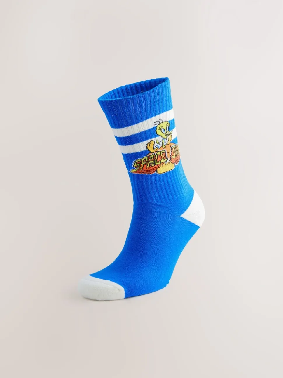 White/Blue Looney Tunes License Sports Socks 2 Pack