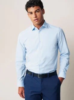 White/Blue Regular Fit Easy Care Long Sleeve Single Cuff Smart Shirts 2 Pack