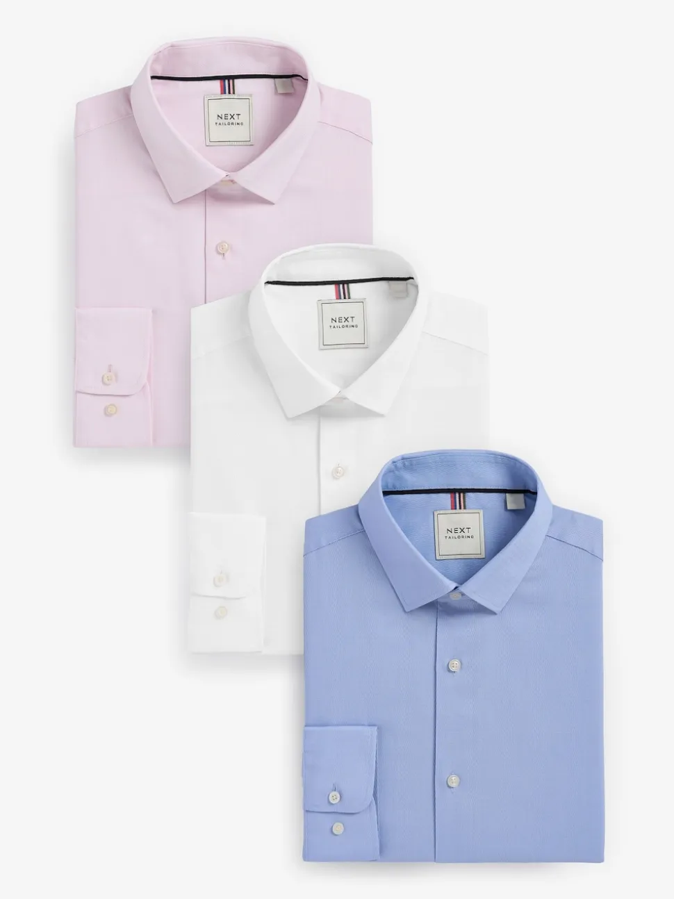 White/Blue Slim Fit Easy Care Textured Single Cuff Smart Shirts 3 Pack