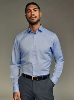 White/Blue Slim Fit Easy Care Textured Single Cuff Smart Shirts 3 Pack