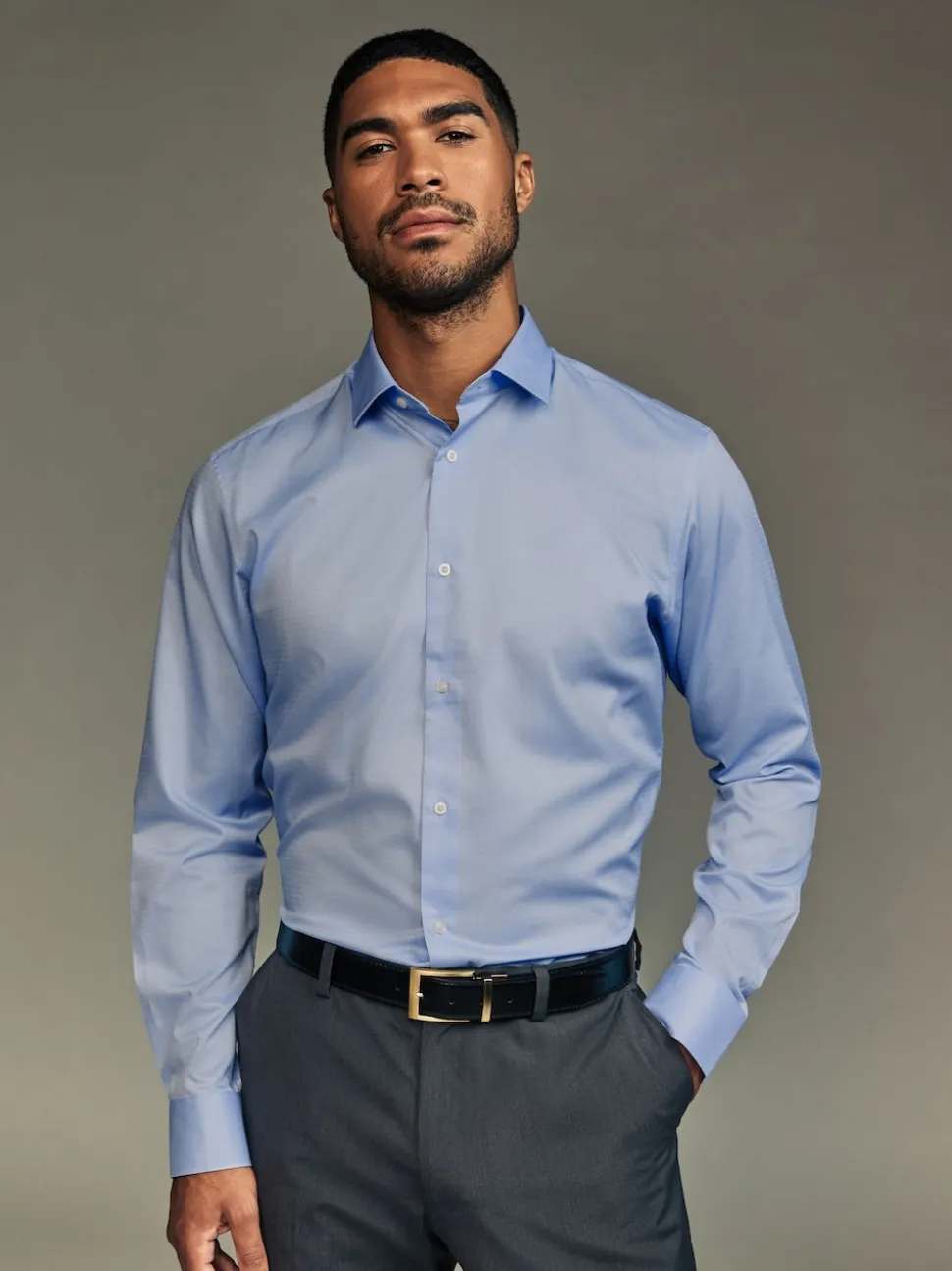 White/Blue Slim Fit Easy Care Textured Single Cuff Smart Shirts 3 Pack