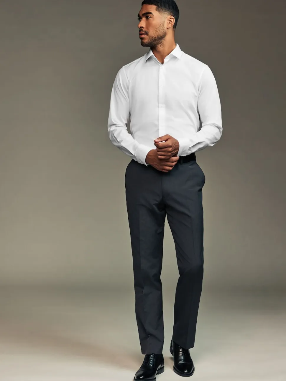 White/Blue Slim Fit Easy Care Textured Single Cuff Smart Shirts 3 Pack