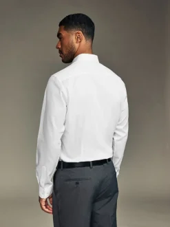 White/Blue Slim Fit Easy Care Textured Single Cuff Smart Shirts 3 Pack