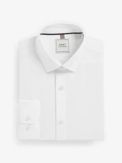 White/Blue Slim Fit Easy Care Textured Single Cuff Smart Shirts 3 Pack