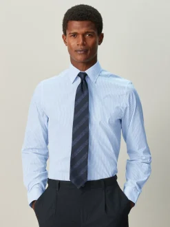 White/Blue Stripe Regular Fit Cotton Rich Long Sleeve Formal Shirt