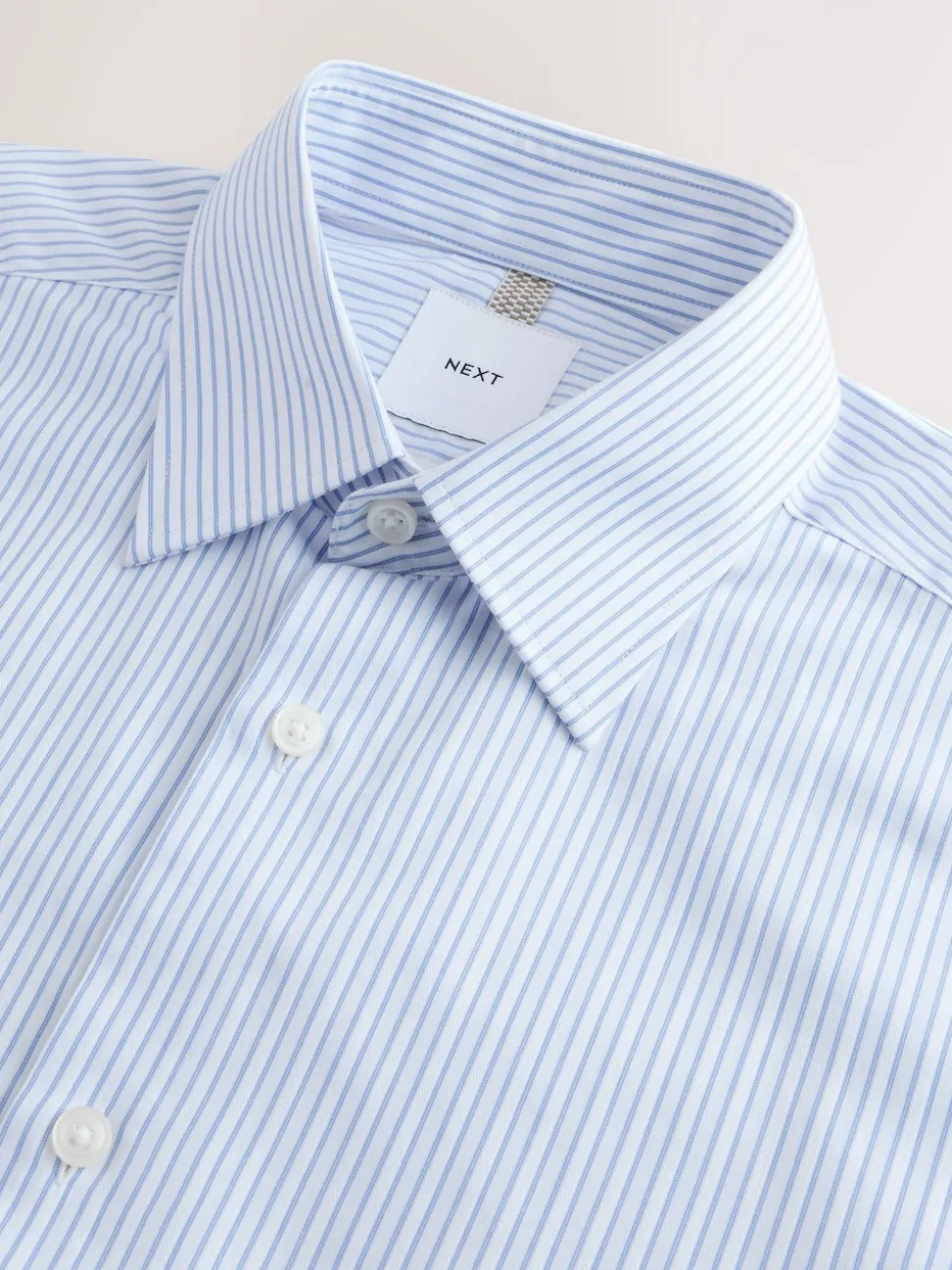 White/Blue Stripe Regular Fit Cotton Rich Long Sleeve Formal Shirt
