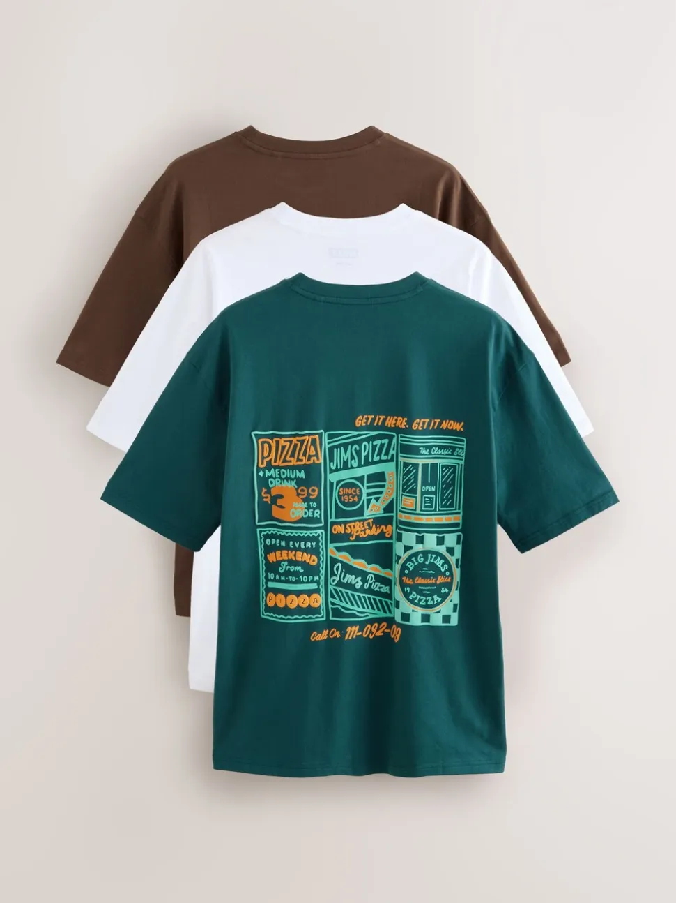 White/Green/Brown Relaxed Fit Graphic Print Heavyweight T-Shirt