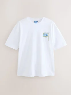 White/Green/Brown Relaxed Fit Graphic Print Heavyweight T-Shirt