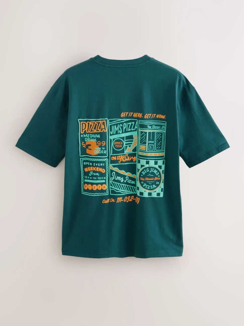 White/Green/Brown Relaxed Fit Graphic Print Heavyweight T-Shirt