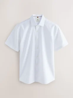 White/Light Blue Regular Fit Cotton Blend Short Sleeve Shirts 2 Pack