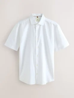 White/Light Blue/Seafoam Green Regular Fit Cotton/Linen Blend Short Sleeve Shirts 3 Pack