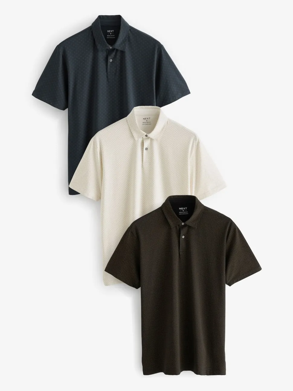 White/Navy/Black Gold Geos Regular Fit Short Sleeve Jersey Polo Shirts 3 Pack